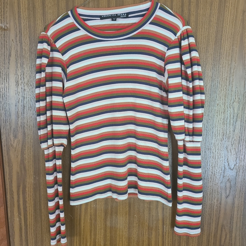 Veronica Beard Jeans Striped Puff Shoulder Top in Size XS